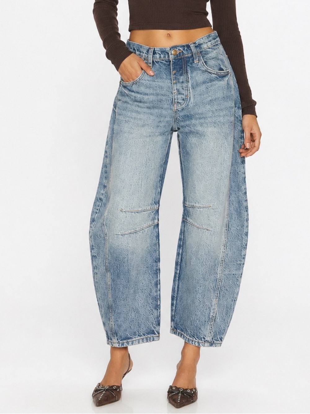 We The Free People Lucky You Mid Rise Barrel Jeans Light Wash Size 29
